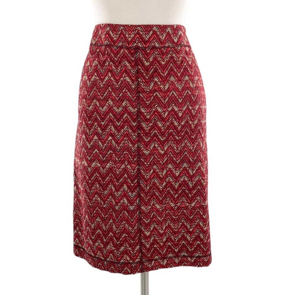 Worth Womens Red Tan Chevron Embroidered Silk A Line Midi Skirt Size 6
